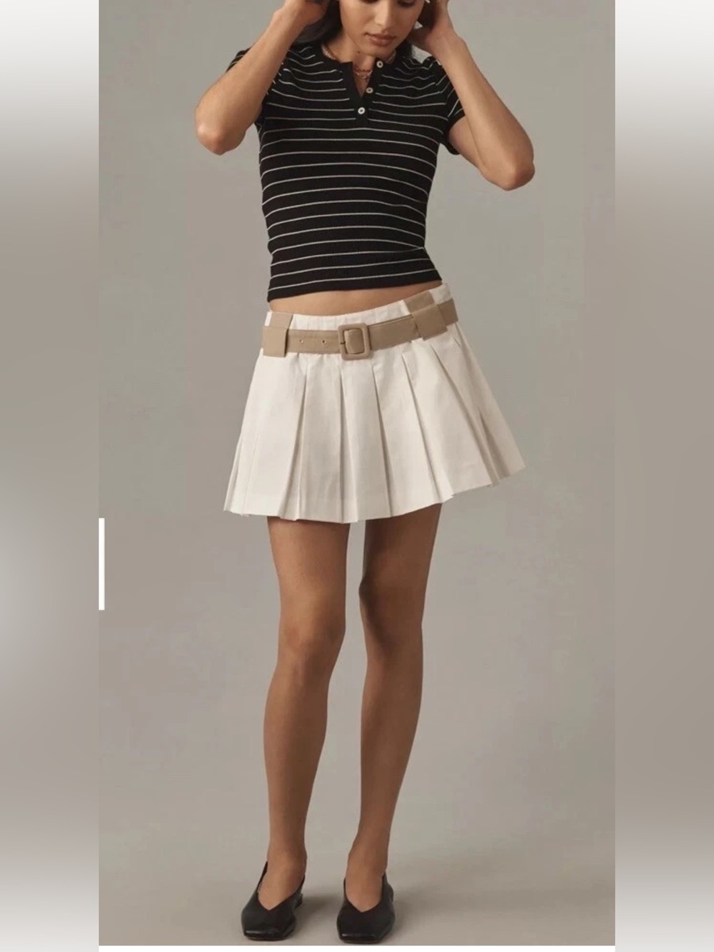 NWT Maeve Anthropologie Detail
Pleated Tennis Mini Skort White Belted Sz 14